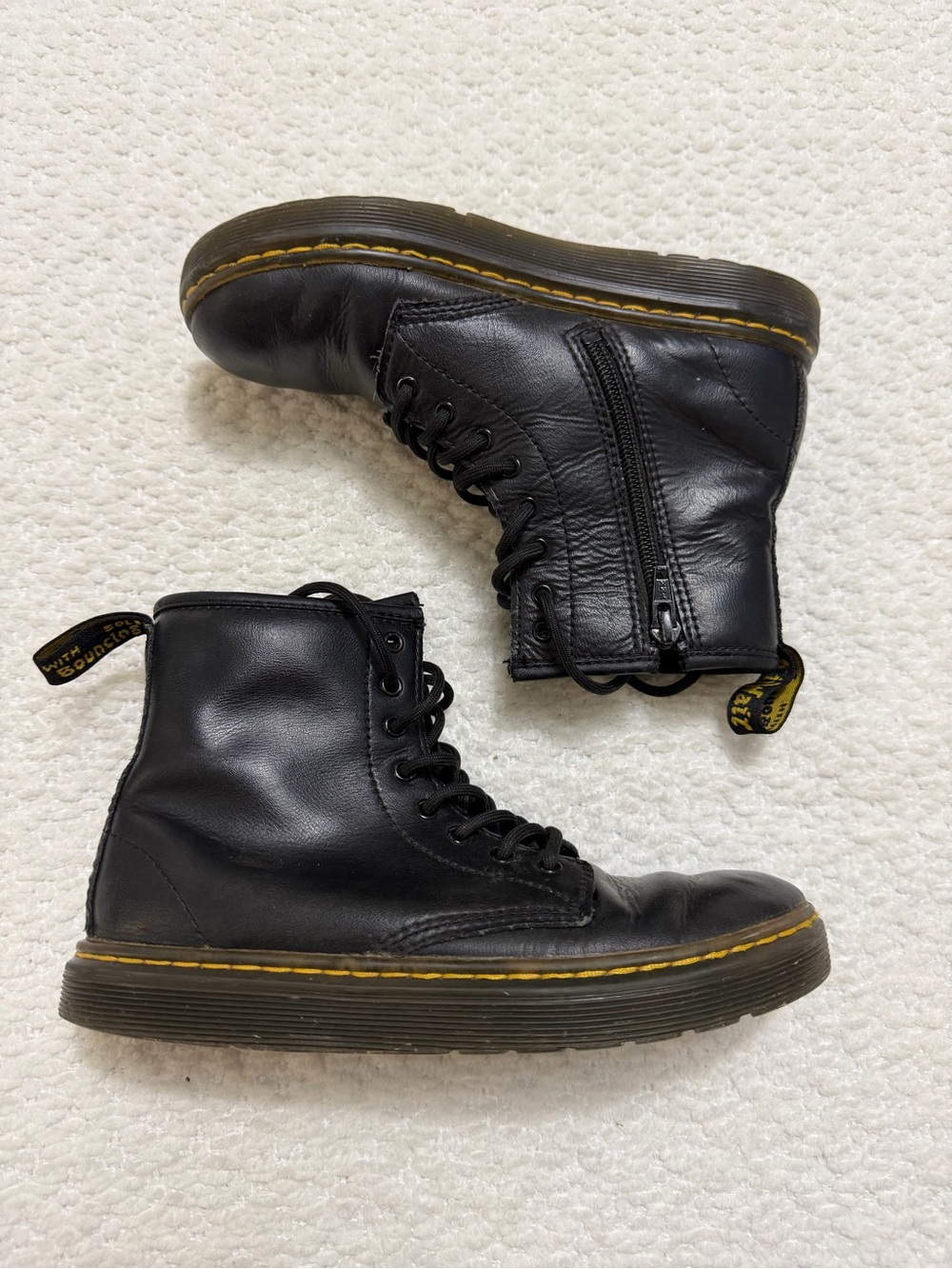 Dr. Martens Zavala Black Lace Up Combat Boots with Side Zipper Kids Size 3